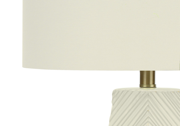 29" White Ceramic Geometric Table Lamp with Ivory Drum Shade