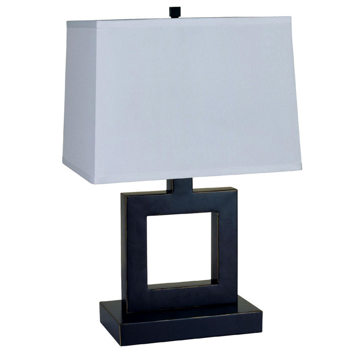 22" Bronze Open Square Table Lamp with White Rectangle Shade