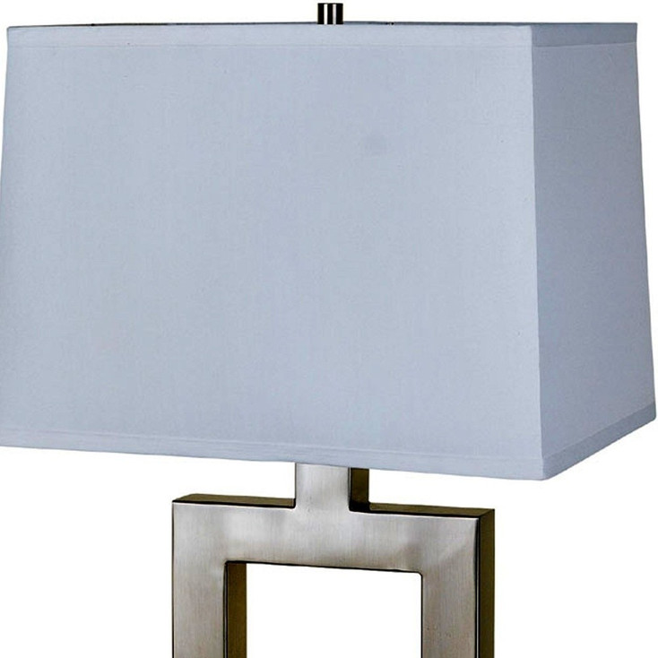 22" Nickel Open Square Table Lamp with White Rectangle Shade