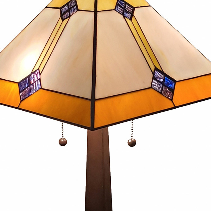 21" Dark Brown Metal Two Light Candlestick Table Lamp with Beige Lamp Shade