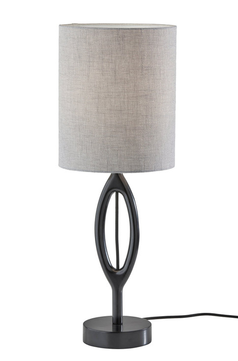 28" Black Solid Wood Round Table Lamp with Gray Drum Shade