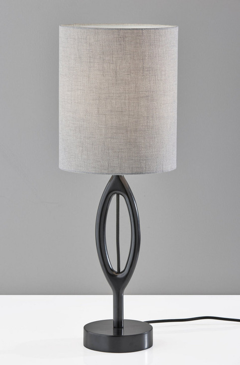 28" Black Solid Wood Round Table Lamp with Gray Drum Shade