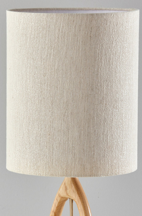 28" Natural Solid Wood Round Table Lamp with Beige Drum Shade