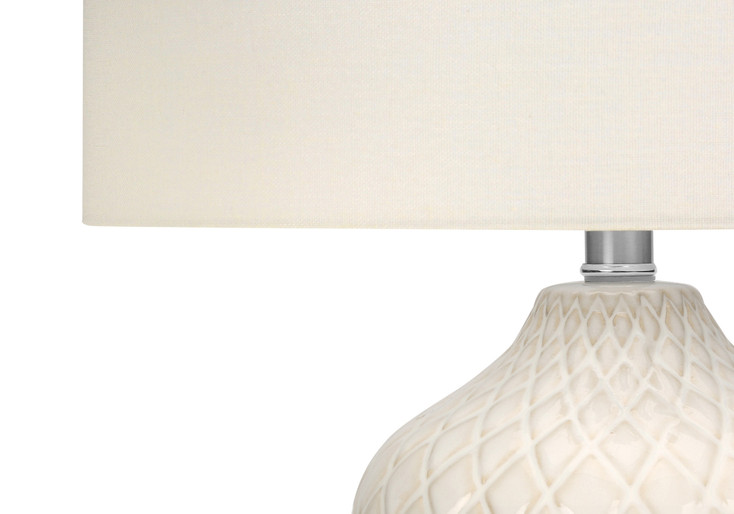 25" Cream Ceramic Urn Table Lamp with Cream Drum Shade