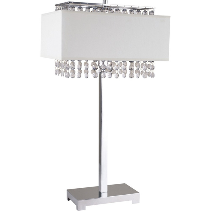 28" Silver Table Lamp with Faux Crystals and White Rectangle Shade