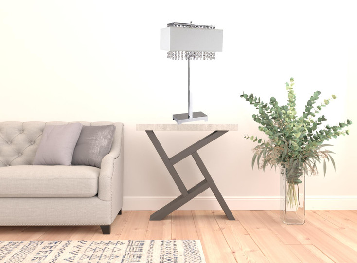 28" Silver Table Lamp with Faux Crystals and White Rectangle Shade