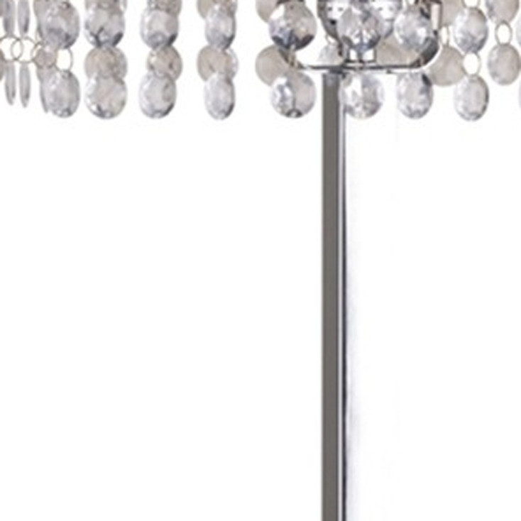 28" Silver Table Lamp with Faux Crystals and White Rectangle Shade