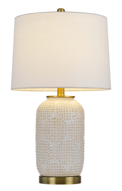 24" Ivory Metal Table Lamp with White Drum Shade