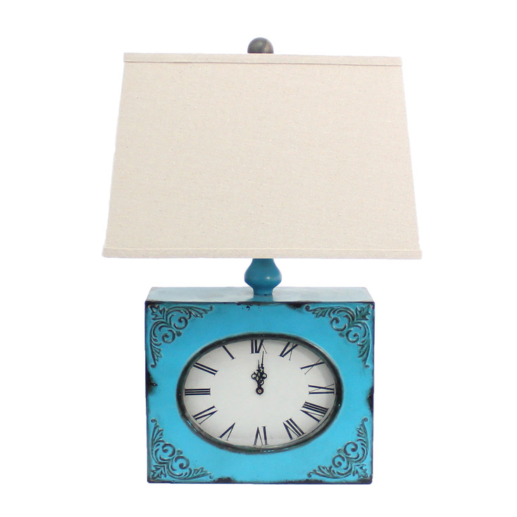 7" x 7" x 22" Blue Vintage Metal Clock Base - Table Lamp
