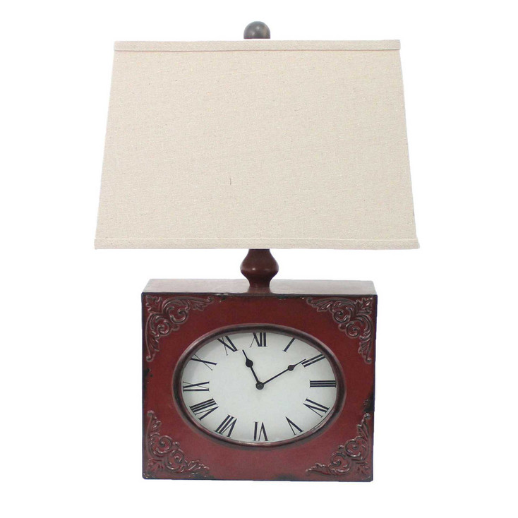 7" x 7" x 22" Red Vintage Metal Clock Base - Table Lamp