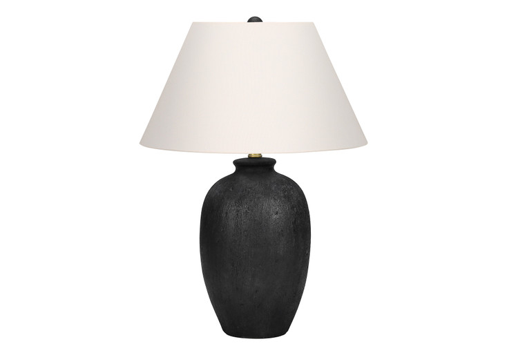 24" Black Ceramic Round Table Lamp with Ivory Empire Shade