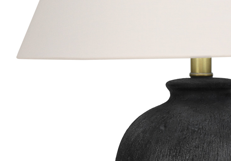 24" Black Ceramic Round Table Lamp with Ivory Empire Shade