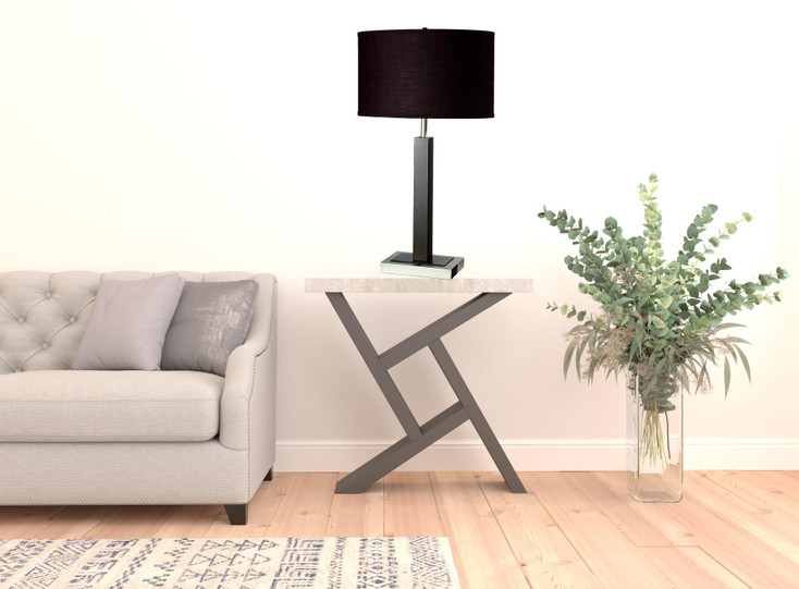 30" Black Polyresin Table Lamp with Brown Classic Drum Shade