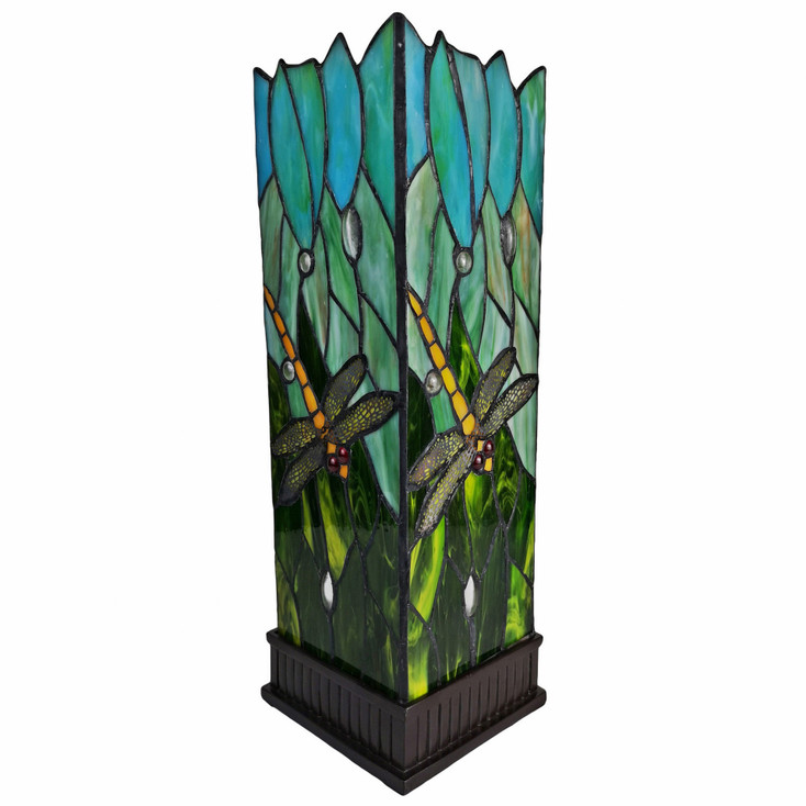 18" Dark Brown Table Lamp with Green and Black Shade
