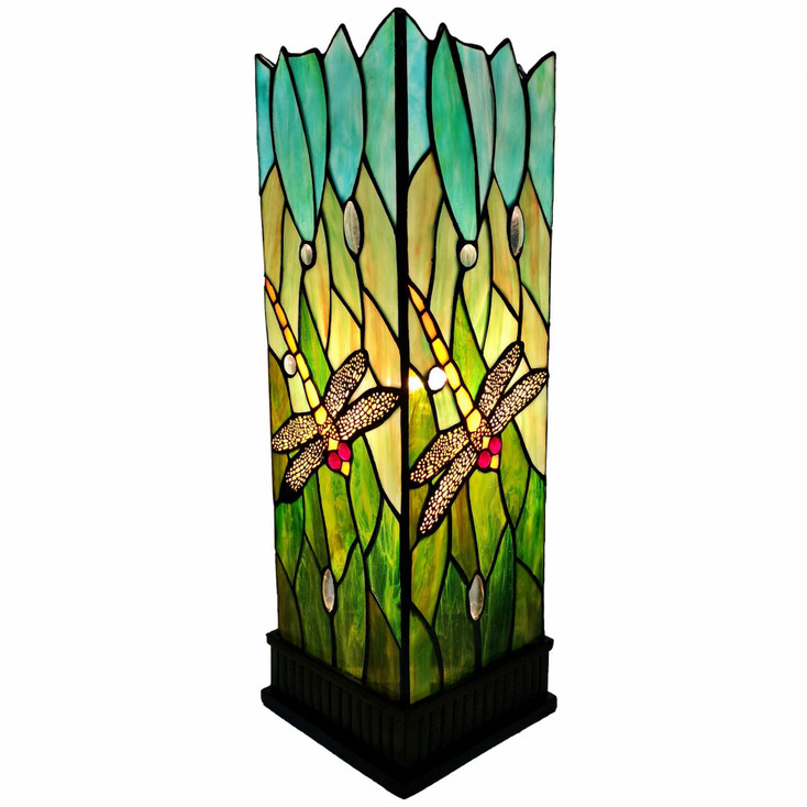 18" Dark Brown Table Lamp with Green and Black Shade
