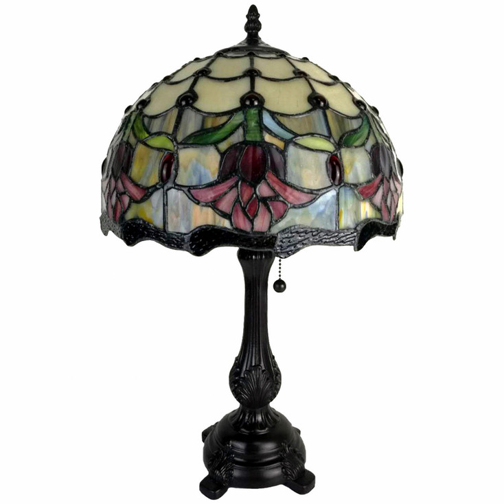 19" Dark Brown Metal Candlestick Table Lamp with Orange Dome Shade