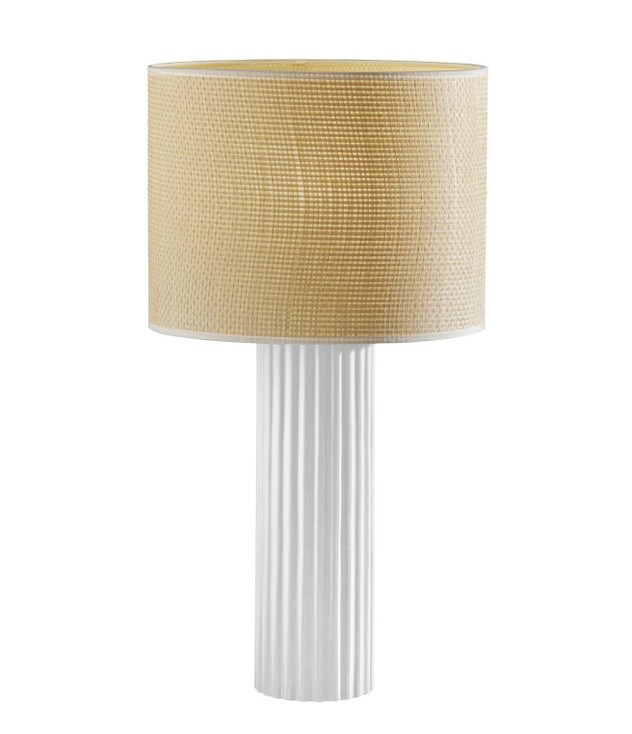24" White Ceramic Cylinder Table Lamp with Beige Drum Shade