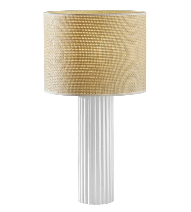 24" White Ceramic Cylinder Table Lamp with Beige Drum Shade