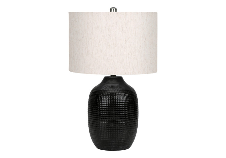 26" Black Ceramic Urn Table Lamp with Ivory Drum Shade