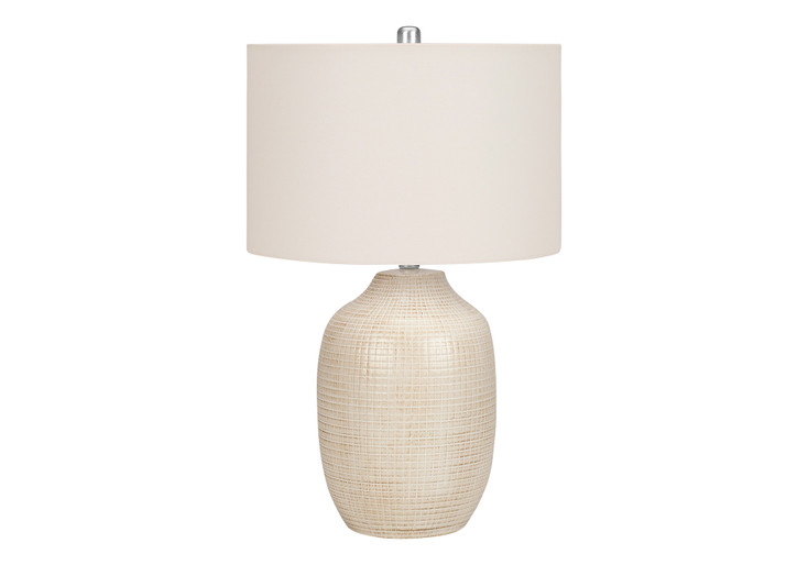 26" Cream Ceramic Urn Table Lamp with Cream Drum Shade
