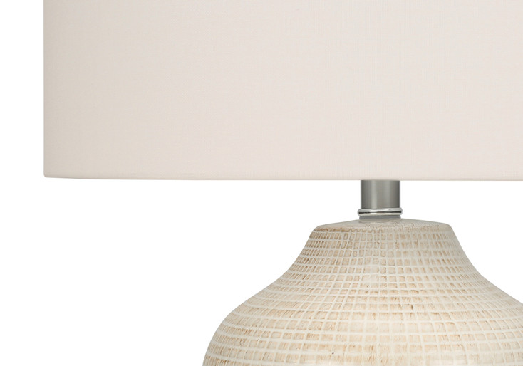 26" Cream Ceramic Urn Table Lamp with Cream Drum Shade