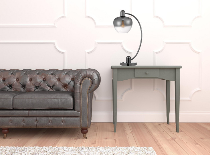 27" Gunmetal Metal Table Lamp with Silver Metallic Globe Shade