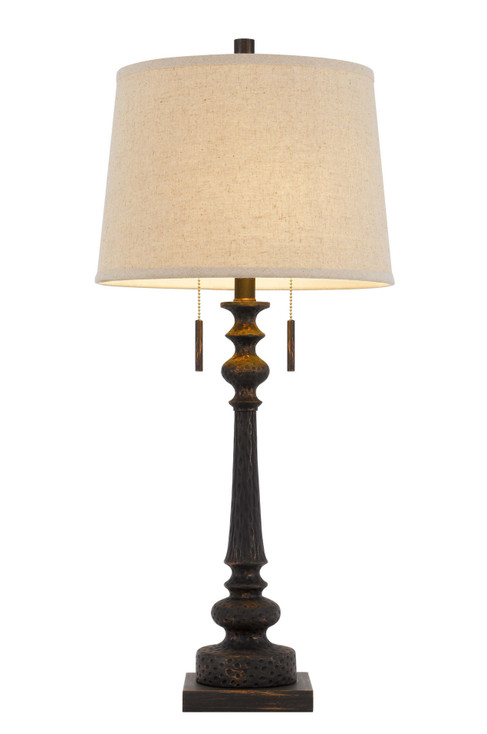 32" Charcoal Two Light Table Lamp with Tan Drum Shade