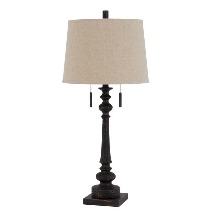 32" Charcoal Two Light Table Lamp with Tan Drum Shade