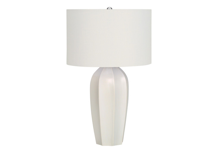 27" Cream Ceramic Geometric Table Lamp with Cream Drum Shade