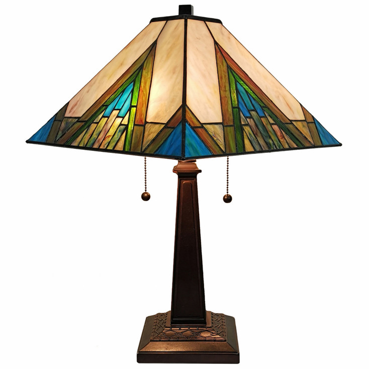 22" Dark Brown Metal Two-Light Candlestick Table Lamp with Beige Lamp Shade