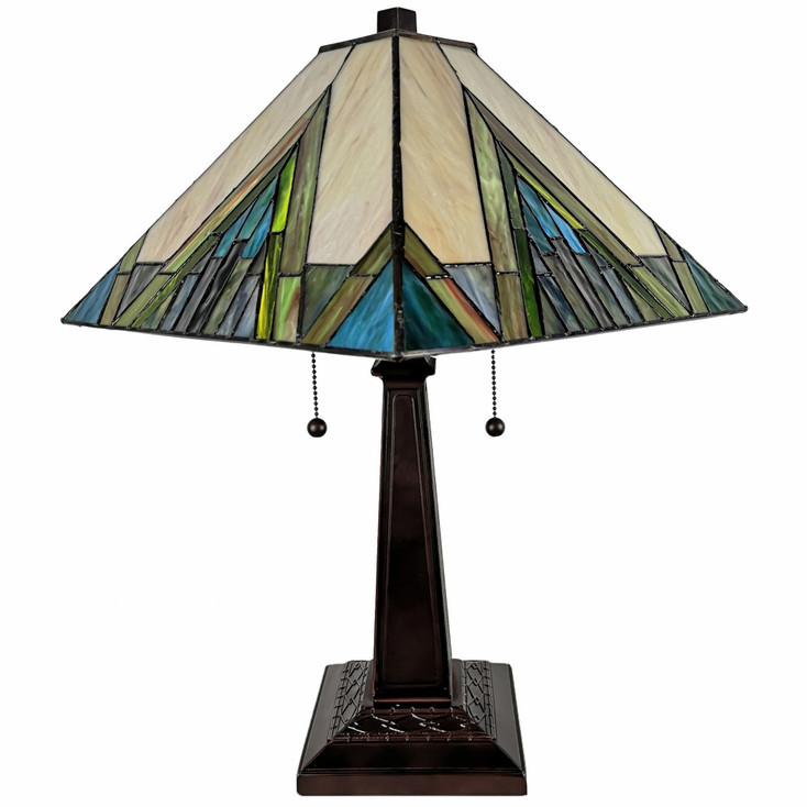 22" Dark Brown Metal Two-Light Candlestick Table Lamp with Beige Lamp Shade