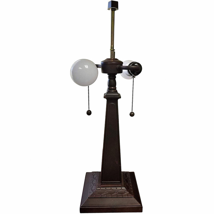 22" Dark Brown Metal Two Light Candlestick Table Lamp with White Lamp Shade