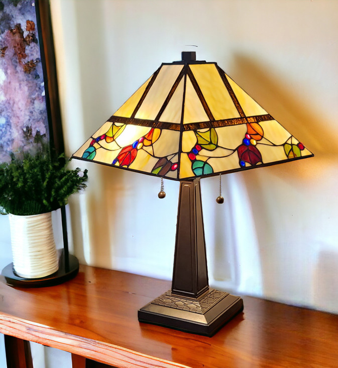 22" Dark Brown Metal Two-Light Candlestick Table Lamp with White Shade