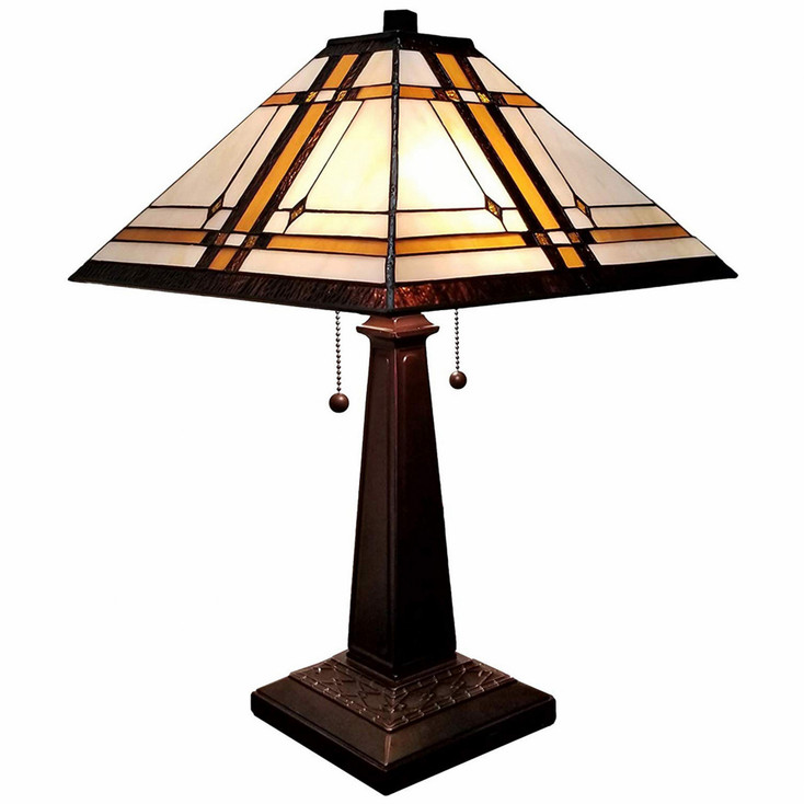 22" Dark Brown Two Light Candlestick Metal Table Lamp with Beige Shade