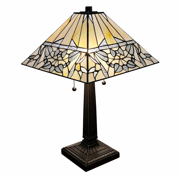 22in Dark Brown Metal Two-Light Candlestick Table Lamp with White Shade