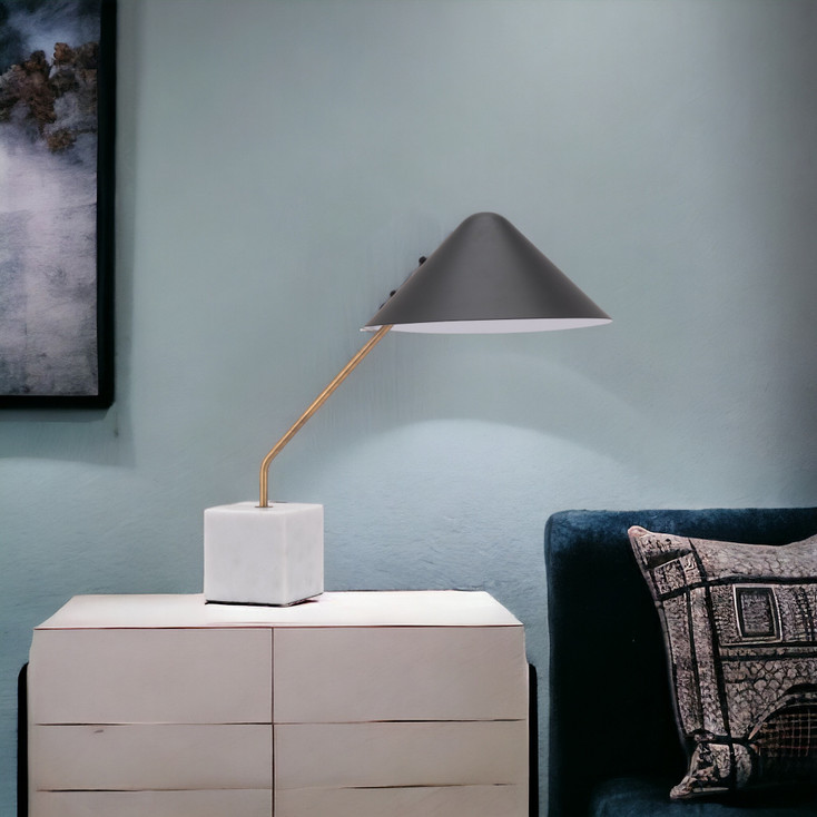 52" White Metal Bedside Table Lamp with Black Cone Shade