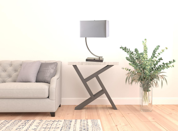 23" Silver Curved Table Lamp with White Rectangle Shade