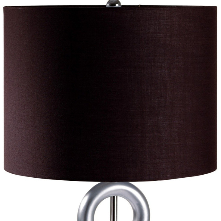 29" Silver Ceramic Geometric Table Lamp with Brown Classic Drum Shade
