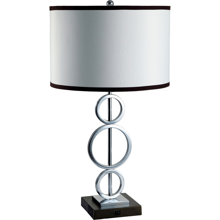 29" Silver Metal Bedside Geo Table Lamp with White and Black Trim Classic Drum Shade
