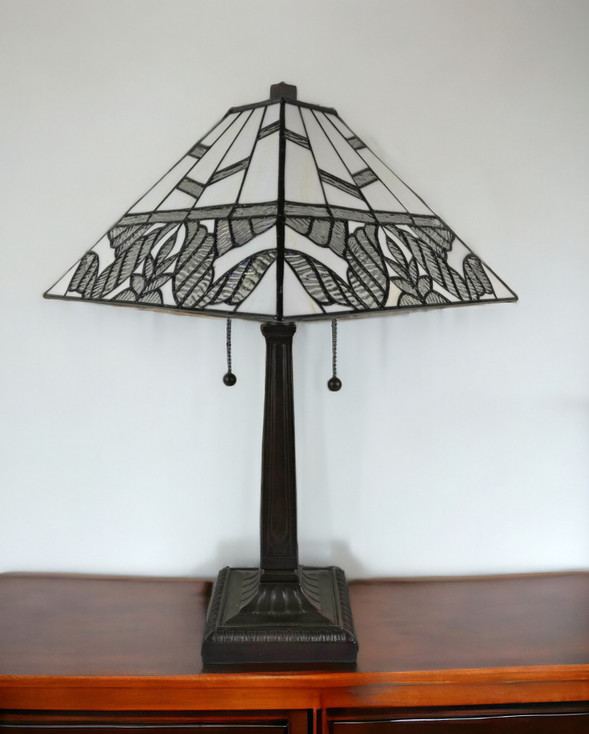 22in Dark Brown Metal Two Light Candlestick Table Lamp with White Shade