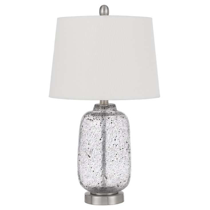 24" Nickel Metal Cylinder Table Lamp with White Empire Shade