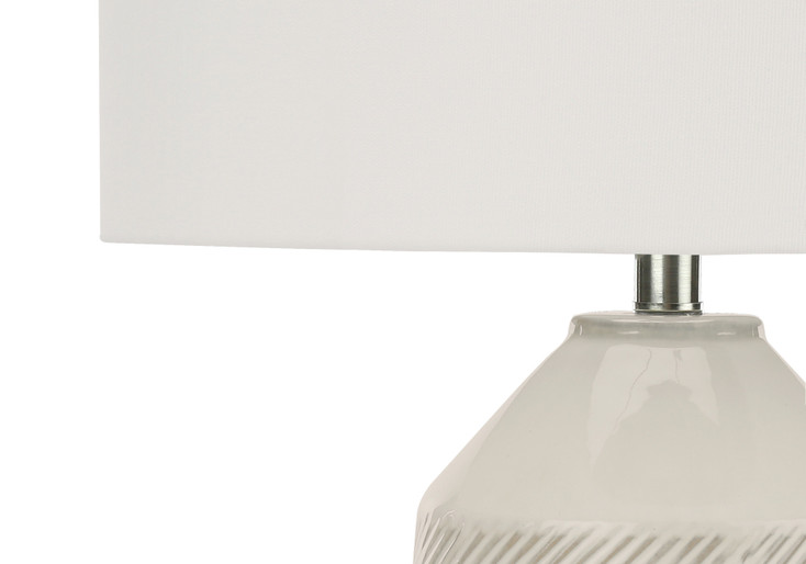 33" Ivory Ceramic Geometric Table Lamp with Cream Drum Shade