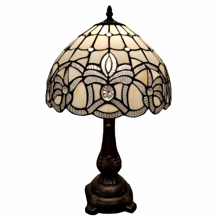 19" Dark Brown Metal Candlestick Table Lamp with White Dome Shade