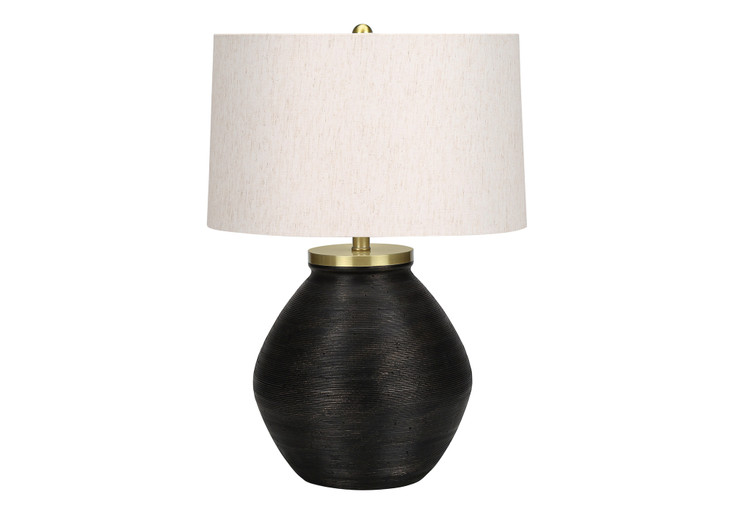 25" Black and Gold Concrete Round Table Lamp with Ivory Drum Shade
