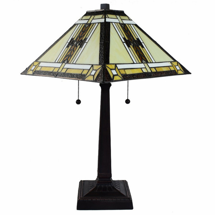 22" Dark Brown Metal Two Light Candlestick Table Lamp with Beige Shade