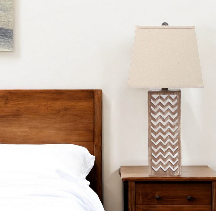 6" x 6" x 27.5" Tan Metal Mirror - Table Lamp