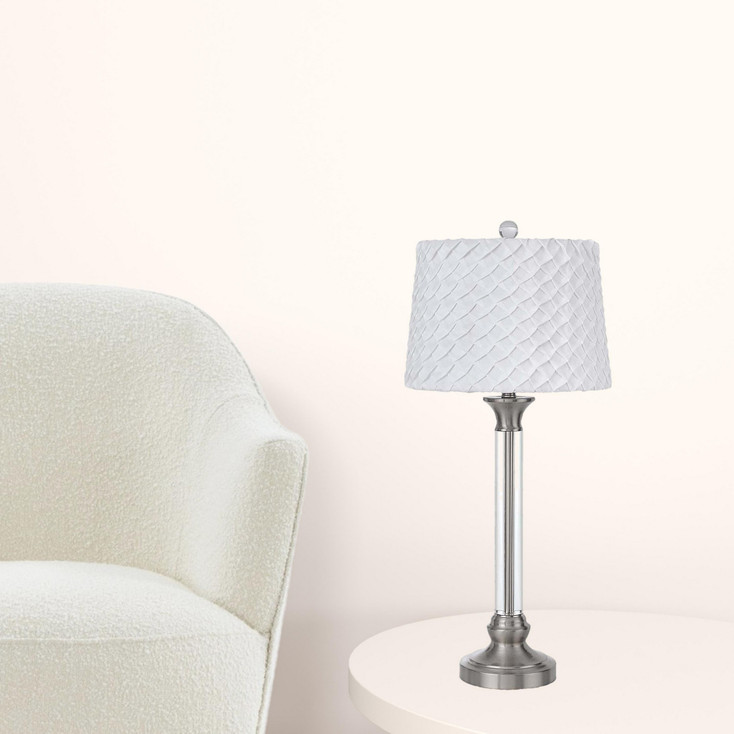 32" Nickel Metal Table Lamp with White Empire Shade