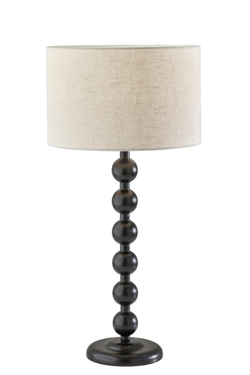 28" Black Solid Wood Candlestick Table Lamp with Off White Drum Shade