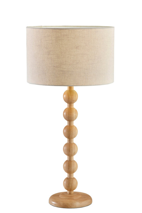 28" Brown Solid Wood Candlestick Table Lamp with Off White Drum Shade