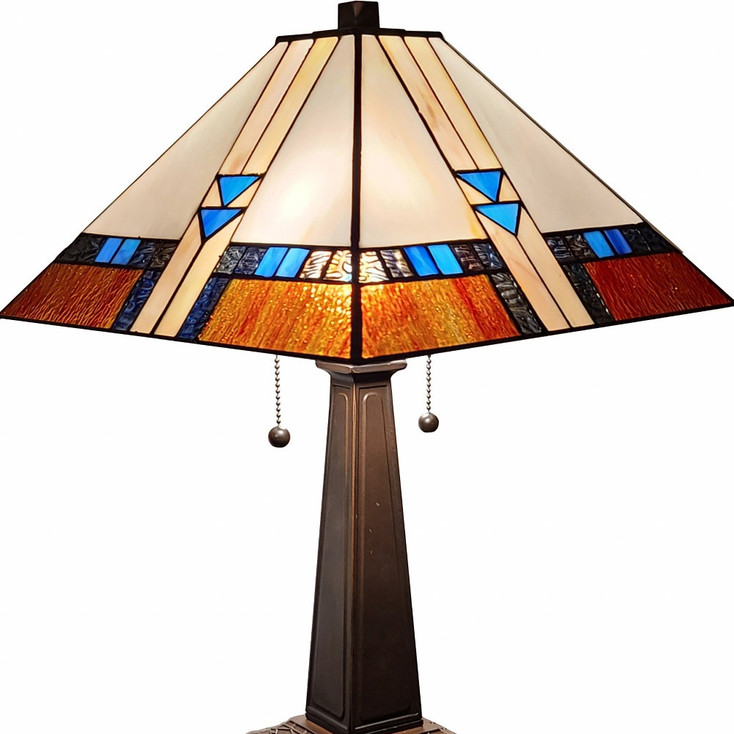 22" Dark Brown Metal Two-Light Candlestick Table Lamp with Off White Empire Shade